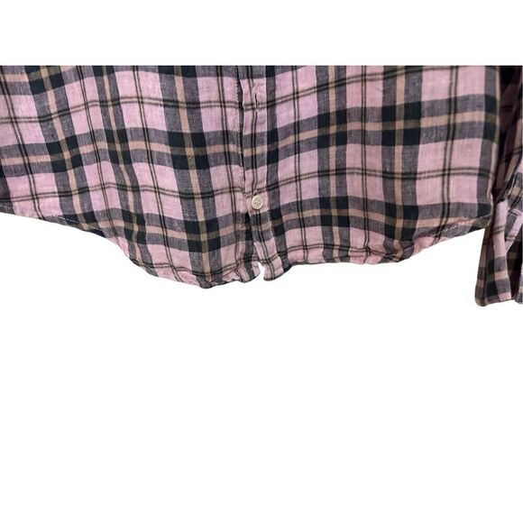 CP Shades Tunic Top Size Medium 100% Linen Plaid Button Front Long Sleeve Shirt - Picture 10 of 11